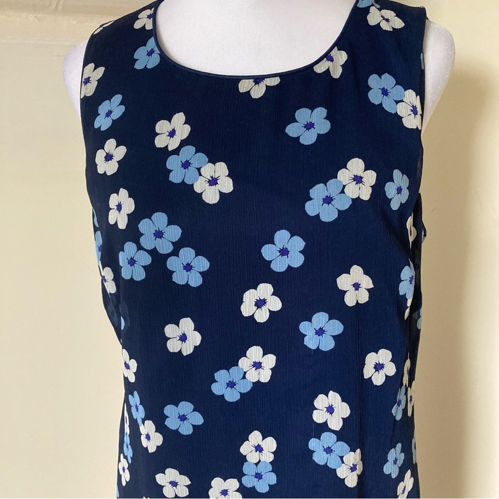 Karl Lagerfeld Blue Floral Sheer Sleeveless Ruffled Hem Shift Dress size 6 - Picture 4 of 7